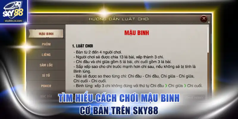 Tìm hiểu cách chơi Mậu Binh cơ bản trên SKY88